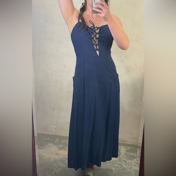 Lost + Wander Dresses & Skirts - Lost + Wander Navy Blue Sleeveless Linen Midi Dress New With Tags Size Medium